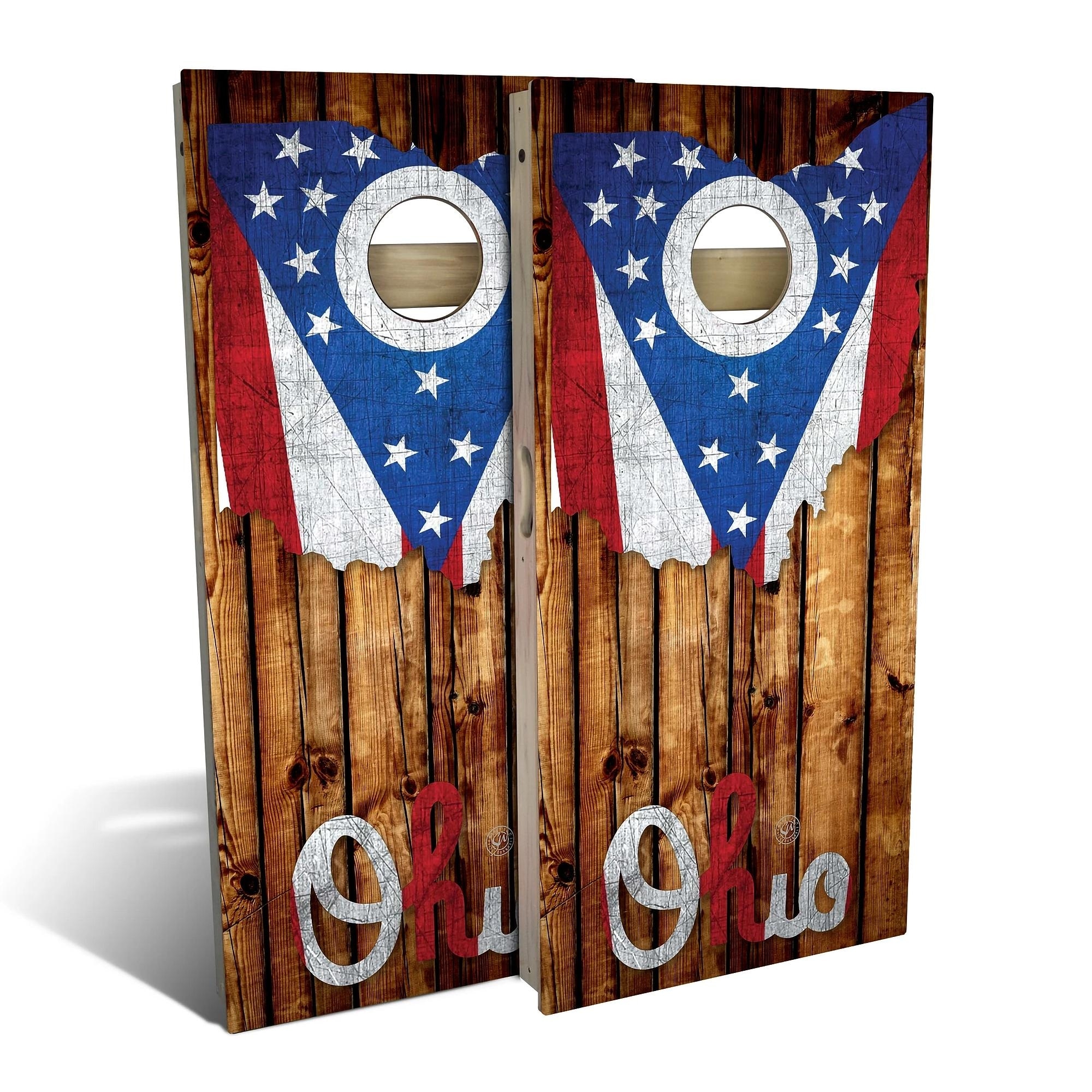 Ohio Flag Rustic Wood Outdoor Cornhole Board Set