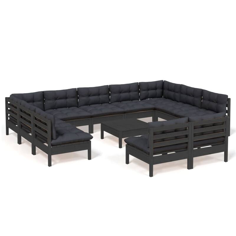 vidaXL Solid Pinewood Patio Lounge Set 12 Piece with Cushions Multi Colors