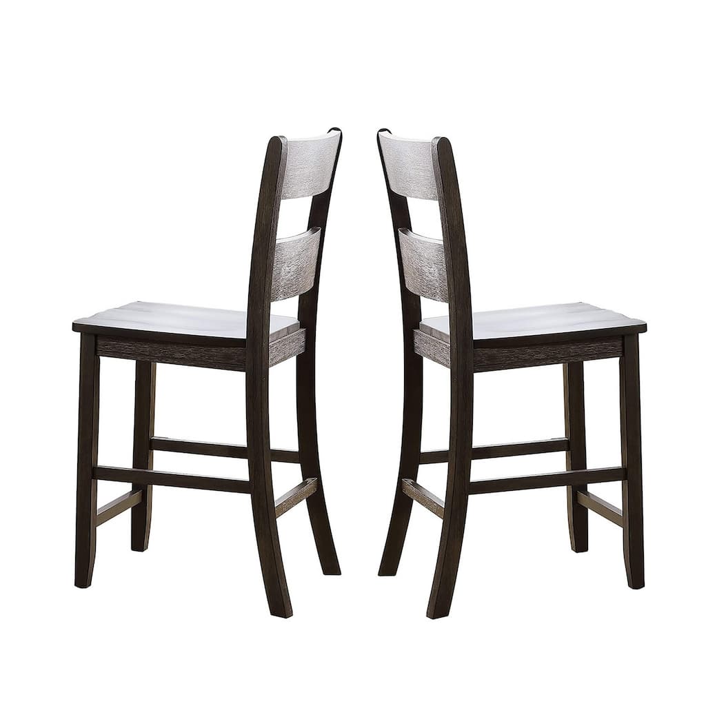 Wooden Counter Height Side Chair with Ladder Backrest, Set of 2, Dark Brown