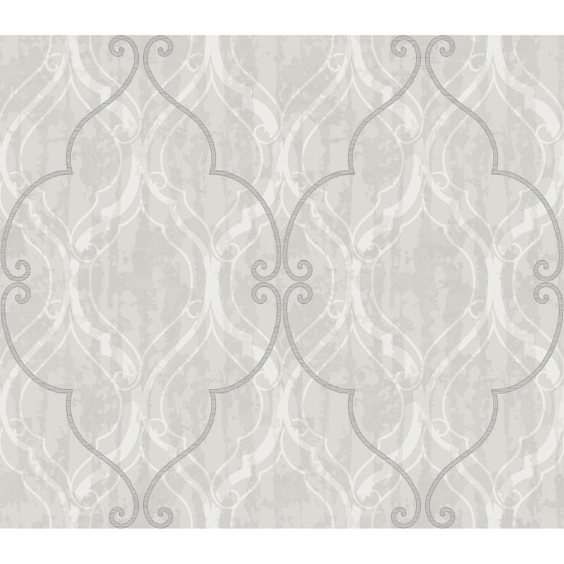 Seabrook Designs Corsica Ogee Unpasted Wallpaper - 27 in. W x 27 ft. L - Metallic Silver