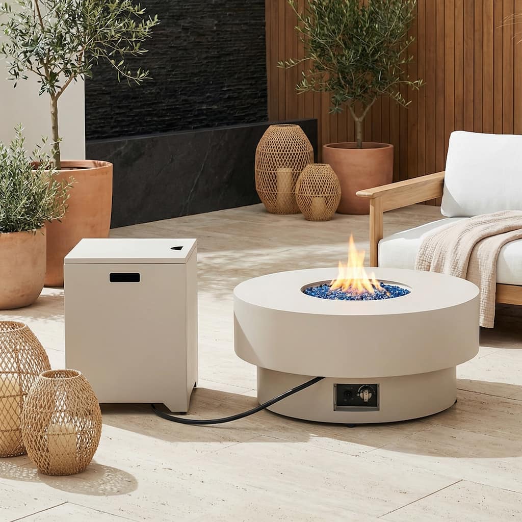 50,000 BTU Outdoor Steel Gas Fire Pit Table with Hidden Propane Tank Cover, Fully Assembled Patio Heater with Pulse Ignition