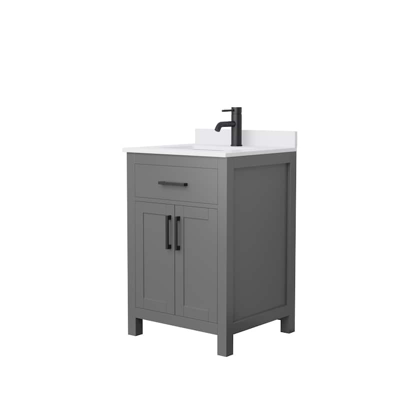 Beckett 24 Inch Single Vanity, Cultured Marble Top - Dark Gray, Black Trim, White Cultured Marble Top