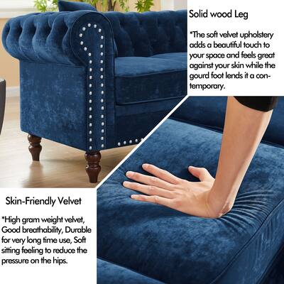 Gray Chesterfield Sofa with Solid Wood Legs and Sleeper Design