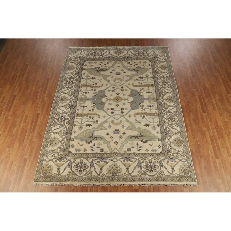 Earth Tone Oushak Indian Area Rug Handmade Transitional Wool Carpet - 9'0" x 11'9"