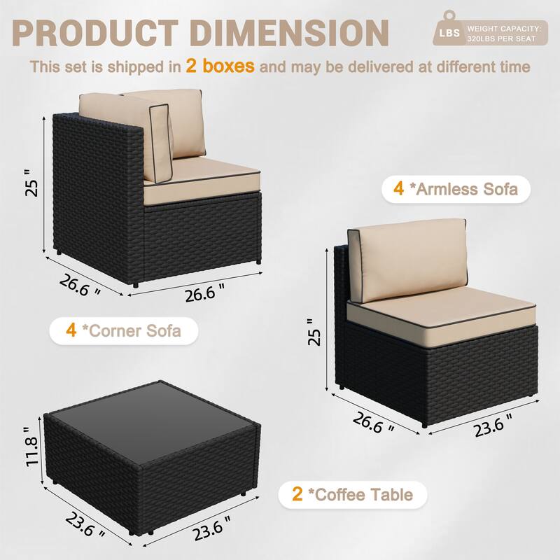 10-Piece Sectional Seating Group with Cushion, Wicker Sectional Sofa