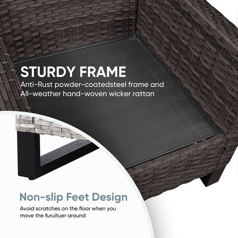 Outdoor Sofa 4 Chairs Ottomans with Fire Table