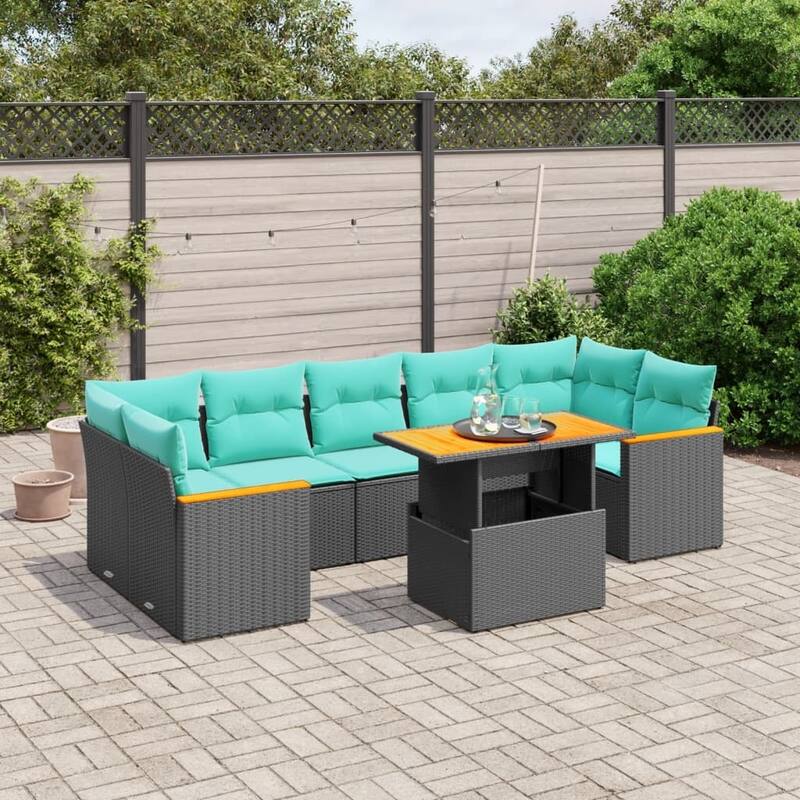 vidaXL Patio Sofa Set with Cushions Outdoor Furniture 8 Piece Poly Rattan - 24.4 x 24.4 x 27.2 - Black