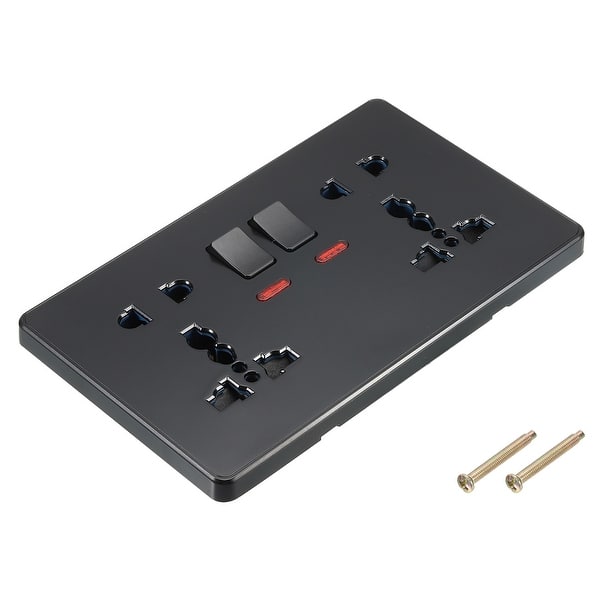 UK US Socket Double Multi Switched Power Outlet Black 250V 13A