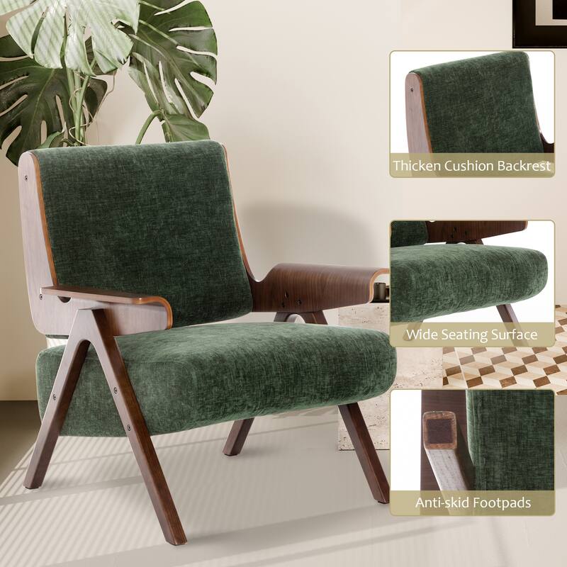 Accent Chair for Living Room, Mid Century Modern Fabric Chair with Oak Leg, Upholstered Comfy Side Chair for Balcony