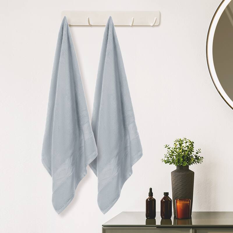 Solid Cotton Towels, 2 Piece Textured Bath Towel Set, Absorbent and Quicker Dry Large Towels for Bathroom 28" x 56"