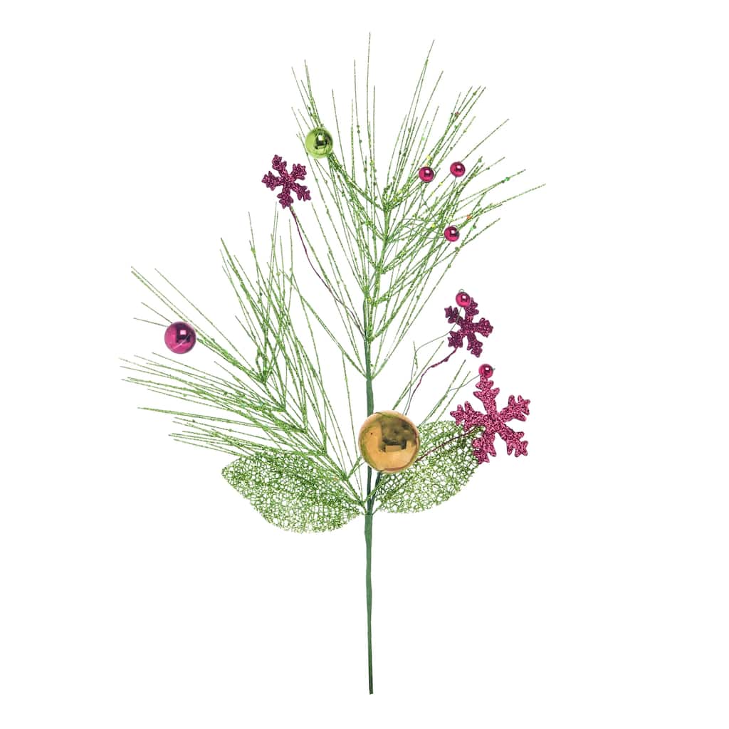 Transpac Artificial 19.5 in. Green Christmas Floral Glitzy Spray