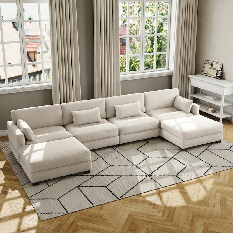 Corduroy Upholstered Modular Sectional Sofa for Living Room