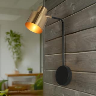Modern Industrial 1-Light Metal Armed Wall Sconce in black and Gold Finish - 17 " H