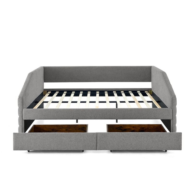 Modern Grey Tufted Upholstered Sofa Bed with Trundle Pull-out Bed