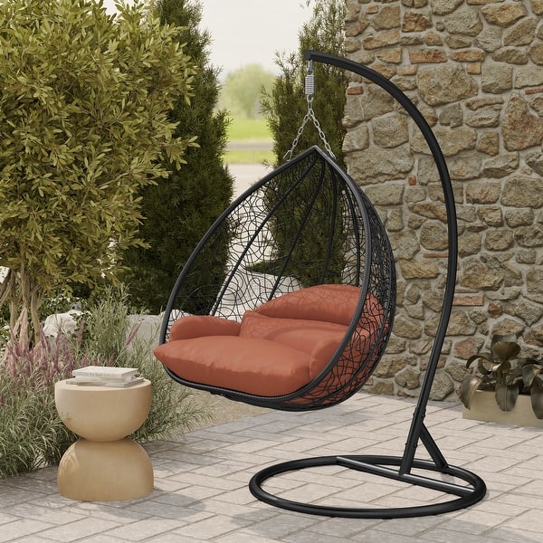 2-Person Egg Swing Chair in Black Stainless Steel 2-Seater Porch