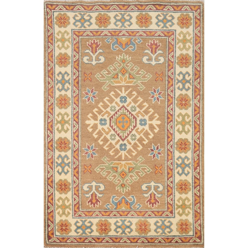 Light Brown Kazak Foyer Rug Hand-Knotted Wool Carpet - 2'8"x 4'1"