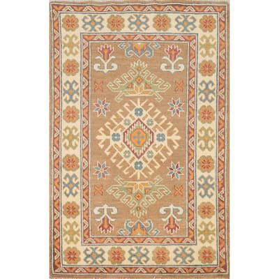 Light Brown Kazak Foyer Rug Hand-Knotted Wool Carpet - 2'8"x 4'1"