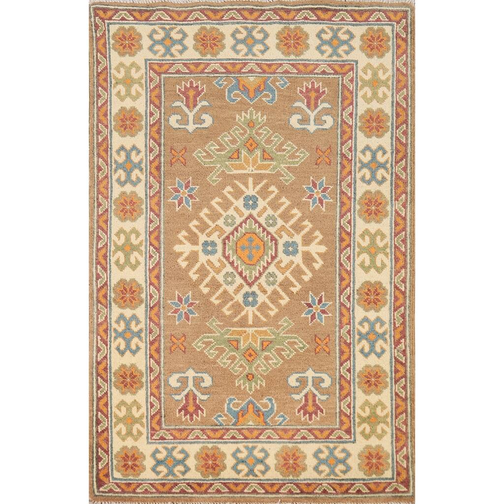 Light Brown Kazak Foyer Rug Hand-Knotted Wool Carpet - 2'8"x 4'1"