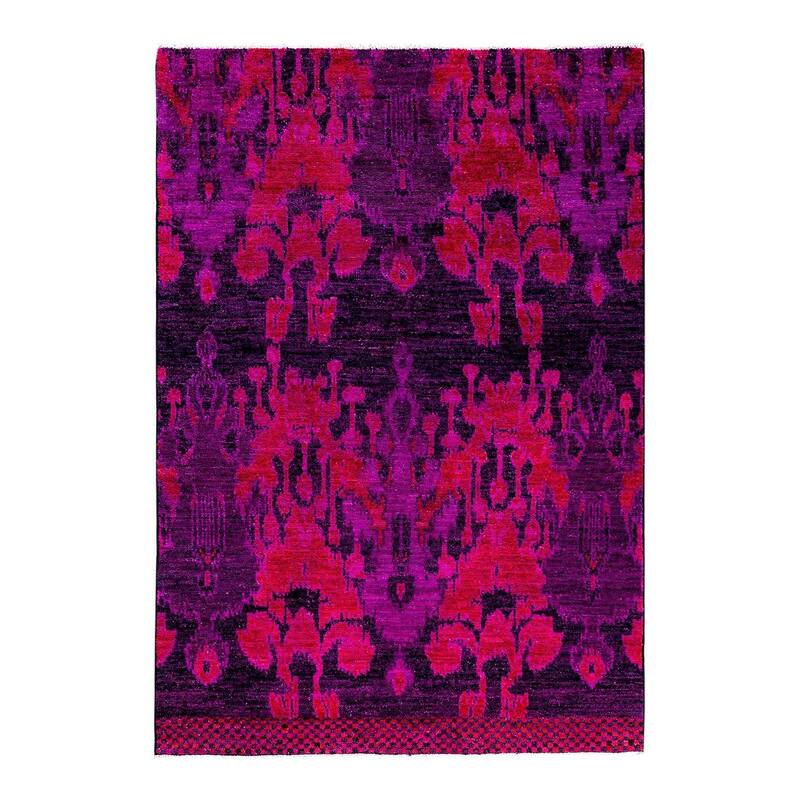 Modern One-of-a-Kind Hand-Knotted Area Rug - Purple, 4' 2" x 5' 10" - 4' 2" x 5' 10"