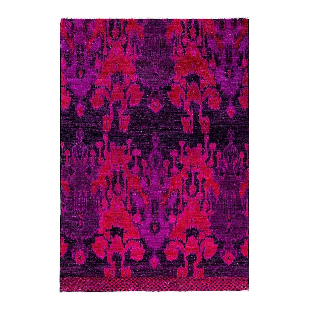 Modern One-of-a-Kind Hand-Knotted Area Rug - Purple, 4' 2" x 5' 10" - 4' 2" x 5' 10"