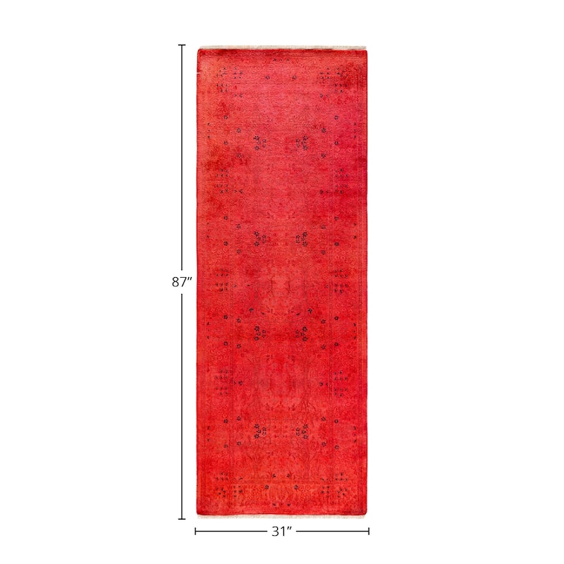 Fine Vibrance, One-of-a-Kind Hand-Knotted Runner Rug - Pink, 2' 7" x 7' 3" - 2' 7" x 7' 3"