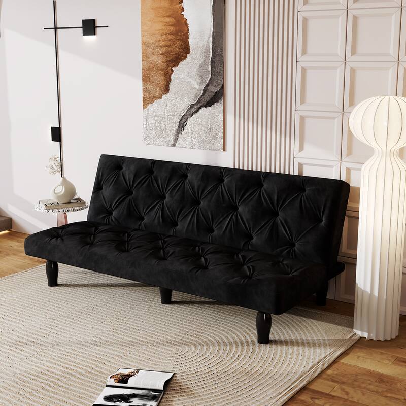 66" Black Velvet Sofa Bed Transforms Seamlessly