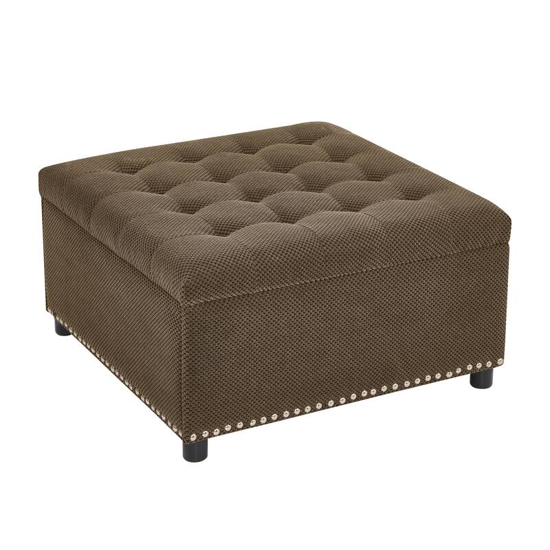 Square Tufted Upholstered Storage Ottoman with Nailhead Trim