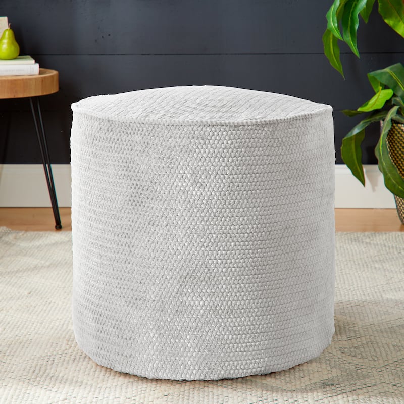 Sorra Home Velvet Shimmer Indoor Textured Round Bean Pouf/Ottoman - Grey