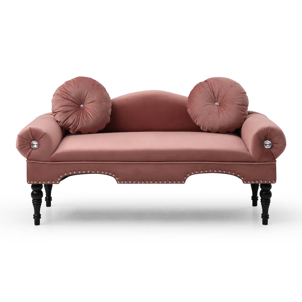 Modern Accent Loveseat Sofa with Nail Head Trimming and 2 Pillows