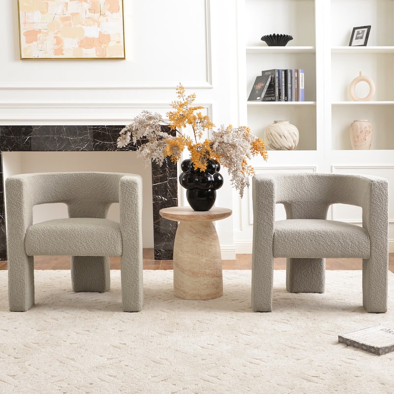 KINWELL 28" Wide Boucle Upholstered Square Armchair (Set of 2)