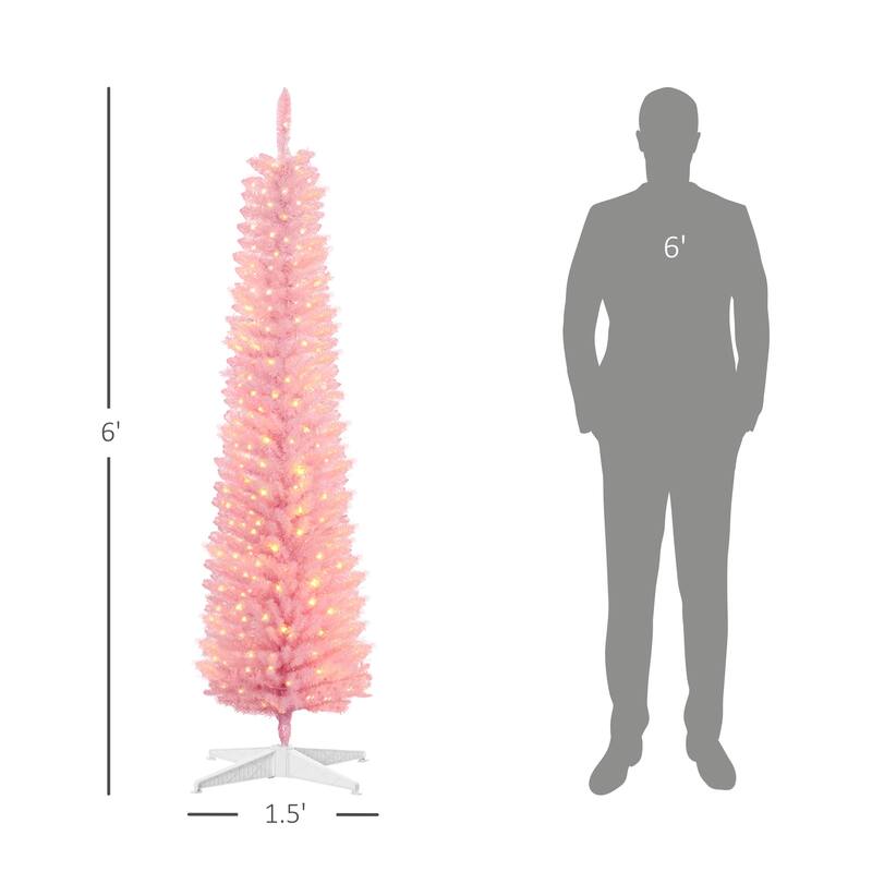 6 ft Pink LED Pencil Christmas Tree Indoor Pre-Lit Multicolor Lights 360 Tips Flame Retardant Sturdy Base