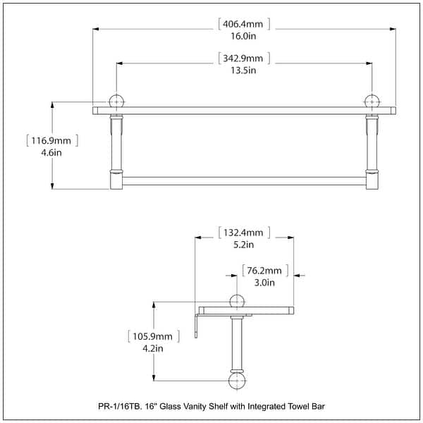 Allied Brass 16 Inch Glass Vanity Shelf with Integrated Towel Bar