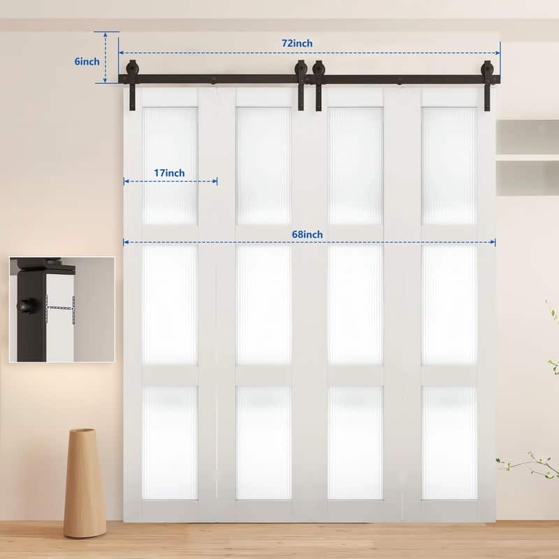 60" 72" 80" Bi-Folding Sliding Barn Door Hardware Track Kit,Door Not Included (Fit Bifold Doors) - 72" (Fit Four 17" Bifold Doors)
