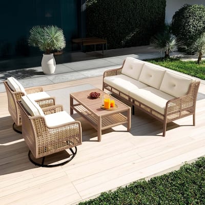 Modern All-Weather PE Wicker 5-Piece Sectional Patio Set with 360° Swivel Chairs