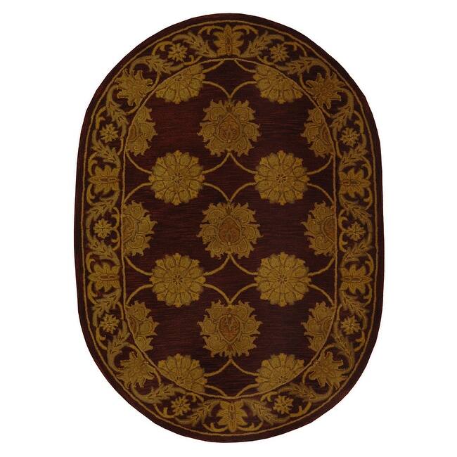 SAFAVIEH Handmade Heritage Lehte Traditional Oriental Wool Rug - 4'6" x 6'6" Oval - Maroon