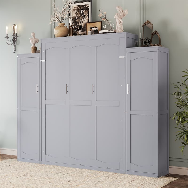 Queen Size Murphy Bed with 2 Wardrobe and Storage Shelf