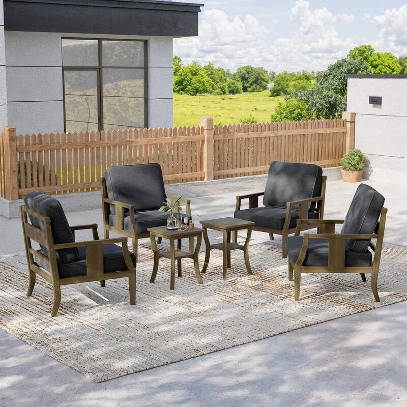 6-piece Outdoor Teak Seating Set Club Chairs with Cushions