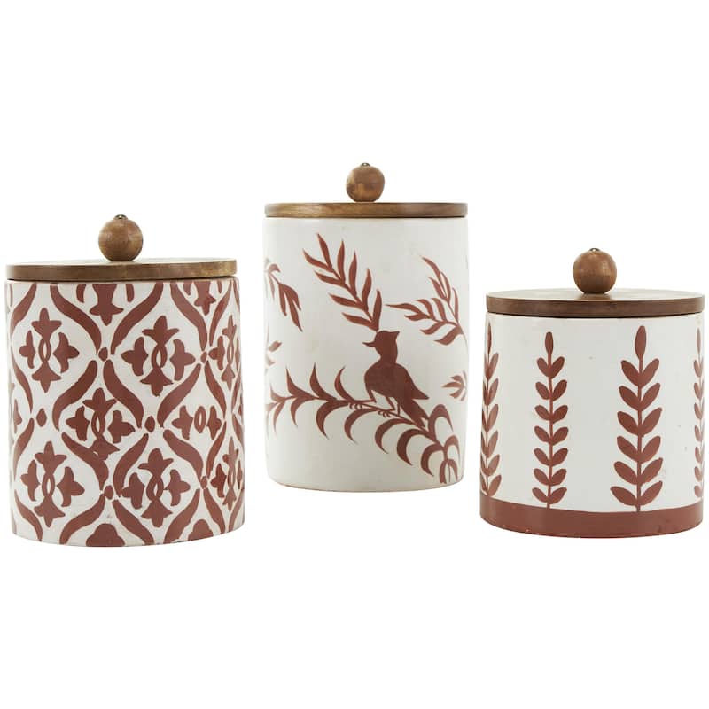 Ceramic Floral Canisters with Wood Lids - Set of 3 Red - Roche River Decor