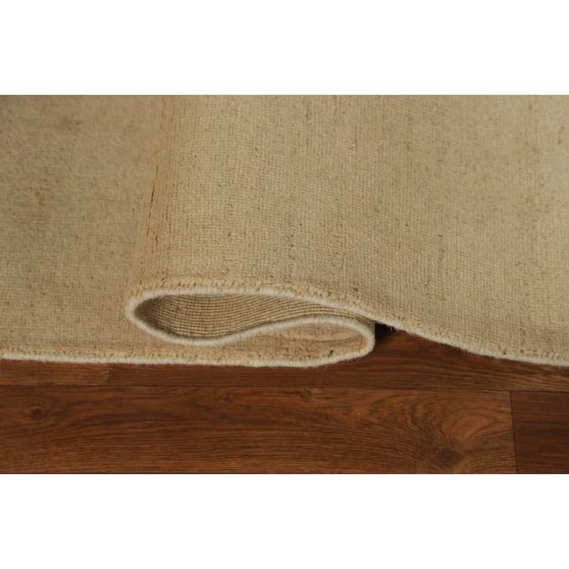 Muted Gold Beige Gabbeh Modern Rug Hand-Knotted Wool Carpet - 3'10"x 6'0"