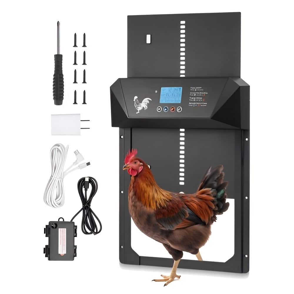Automatic Chicken Coop Door with Light Sensor Timer Manual Control Aluminum Alloy - Black - Black