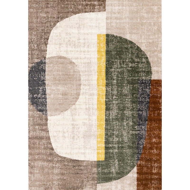 Cream Green Yellow Geometric Area Rug