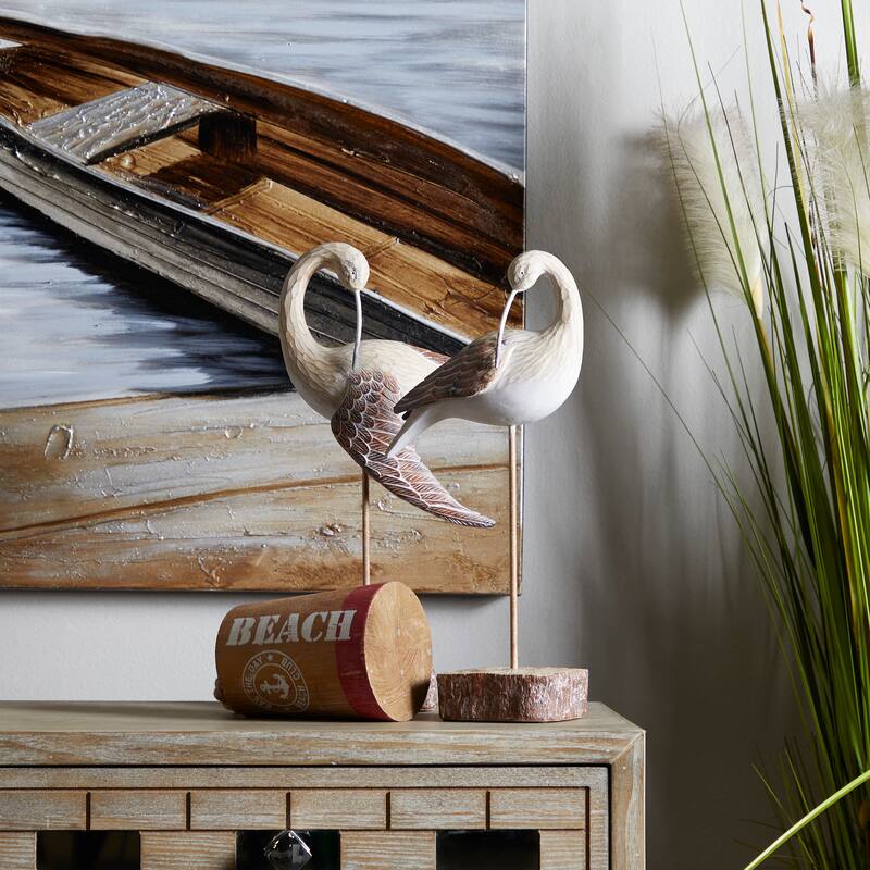 Whimsical Polystone Bird Sculpture (Set of 2) - White or Brown