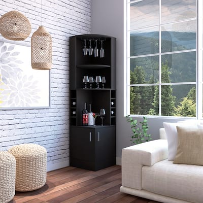 TUHOME Kava Being Corner Bar Cabinet with Rack, 2 Door Cabinet, 2 Shelves, and 8 Wine Cubbies - N/A