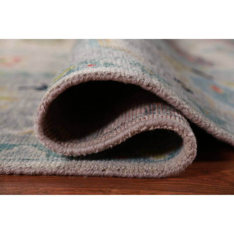 All-Over Geometric Oushak Indian Area Rug Hand-Knotted Wool Carpet - 9'0" x 11'11"