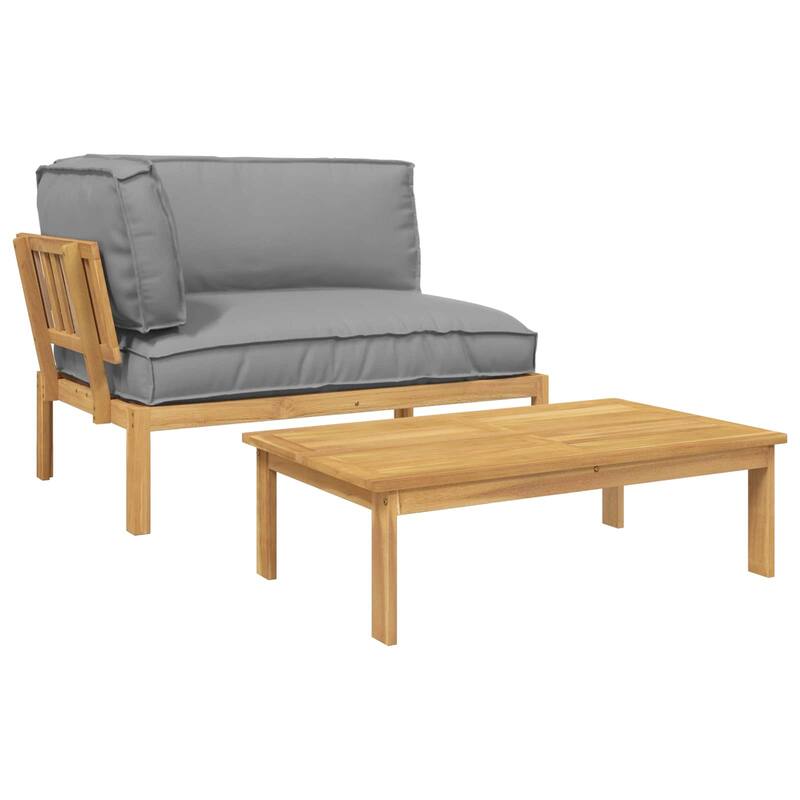 vidaXL Sofa Set with Cushion Plain Manual 2 pcs Grey Solid Acacia Wood - 52.36 x 36.22 x 27.17 in