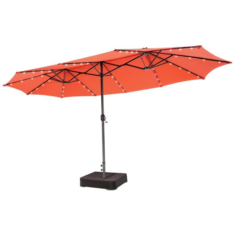 15FT Double Sided Patio Umbrella with LED Lights and Hand Crank Canopy