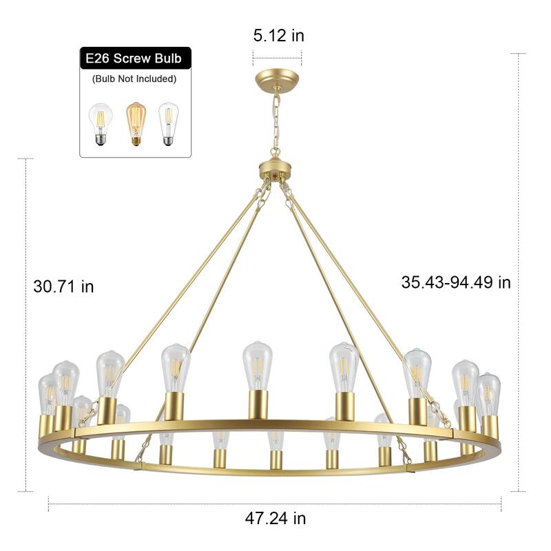 20-Light Round Rustic Wagon Wheel Chandelier, Farmhouse Chandelier, Dining Room Living Room Bedroom Kitchen Light Fixture