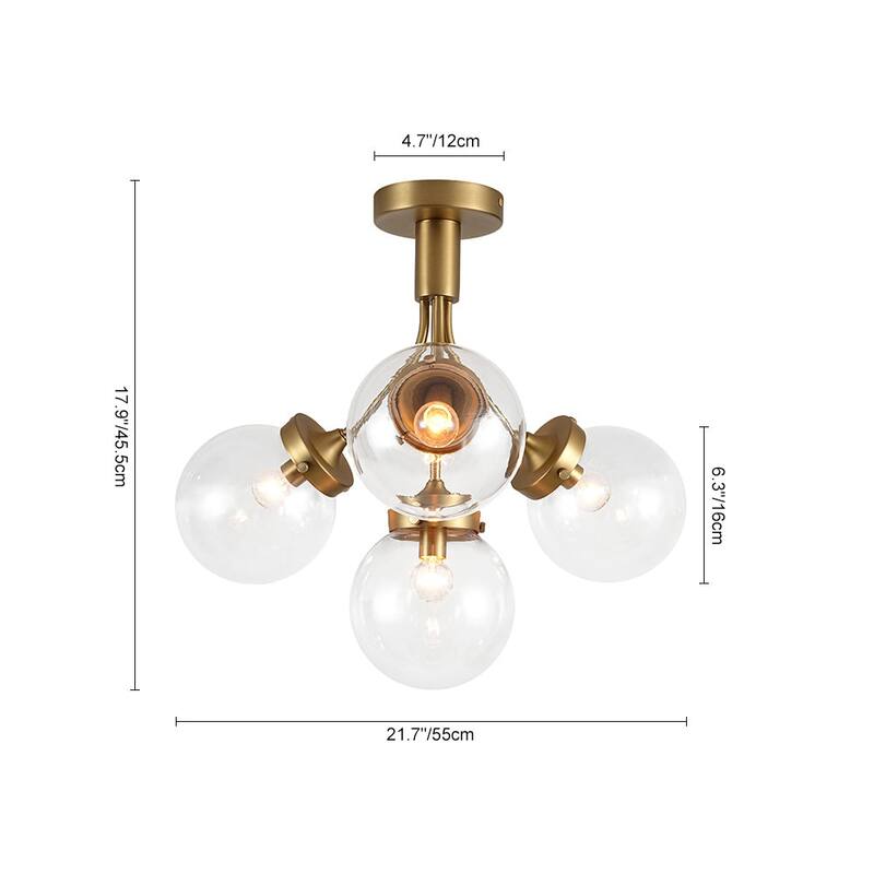Modern 4-Light Glass Bubble Sputnik Semi Flush Ceiling Light