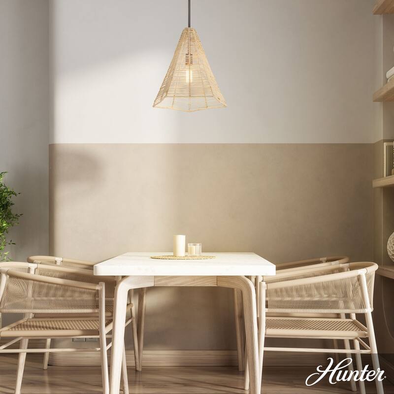 Hunter Comet 16" 1-Light Boho Rattan Pendant - Kitchen, Bedroom, Living Room, Dining Room, Entry - Transitional, Coastal