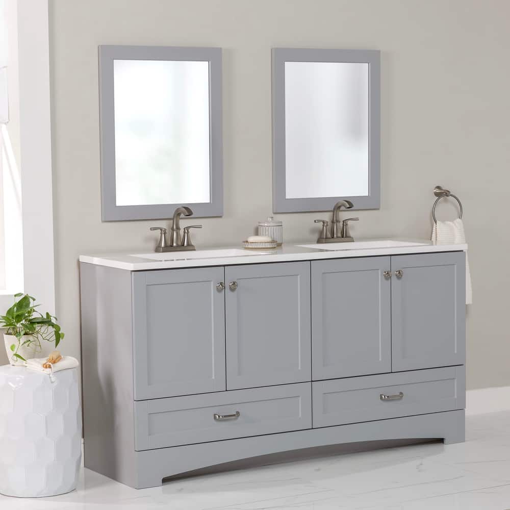Spring Mill Cabinets Emlyn 60.5" Double Bathroom Vanity With Drawers and White Sink Top